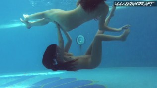 Hot girls underwater in the pool Mia and Lina